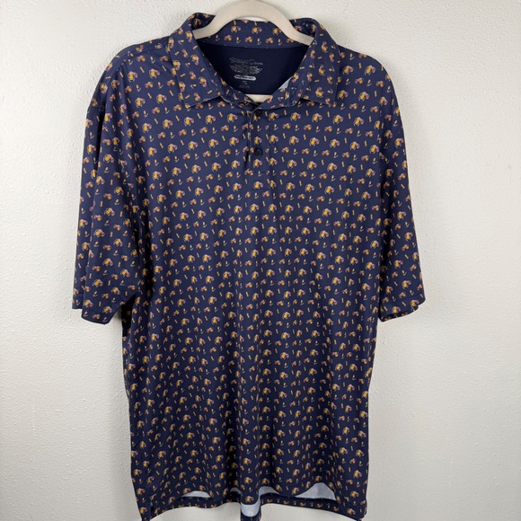Straight Down Other - Straight Down Mens XL Beer Mug Print Performance Golf Polo Shirt Navy Blue‎